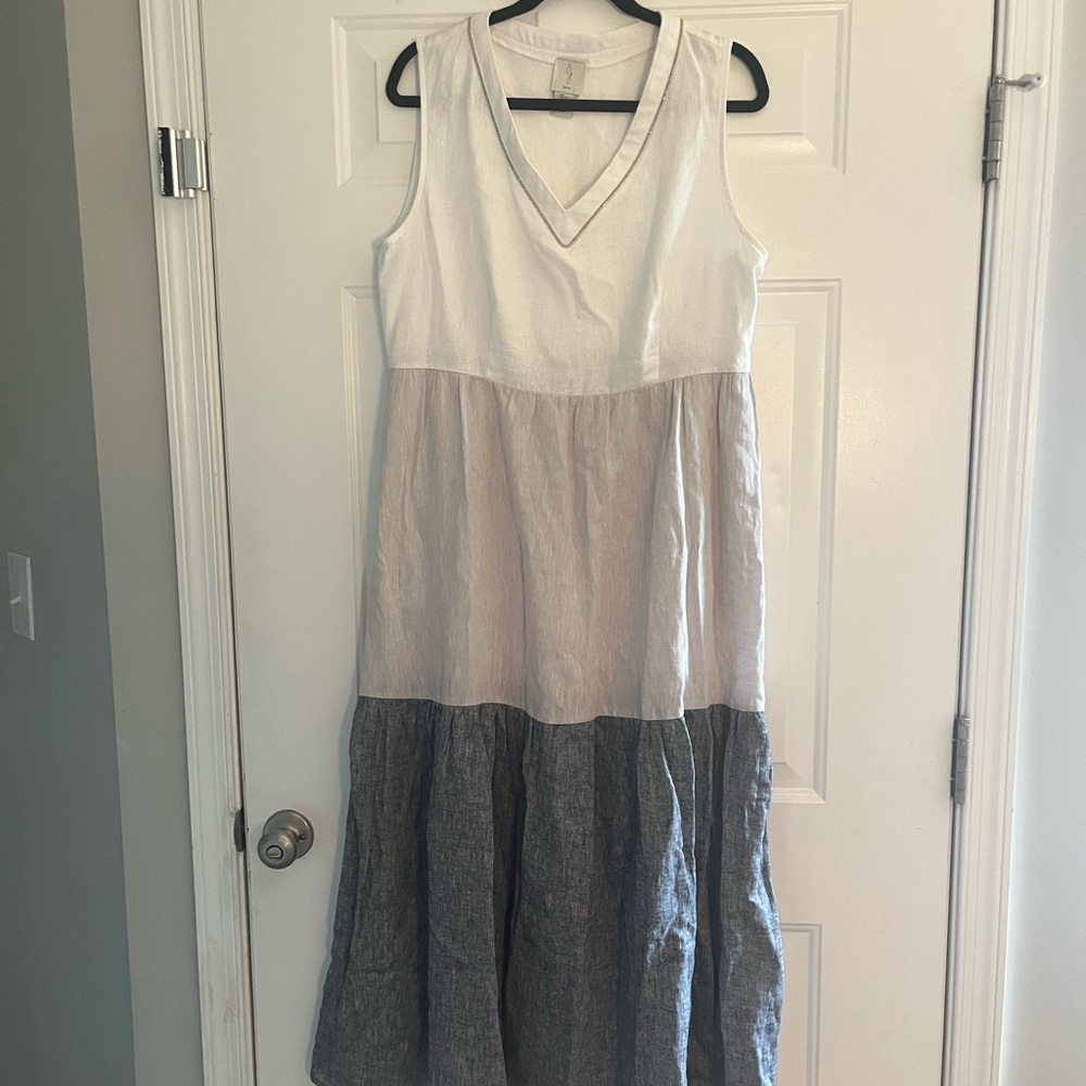 Joie White and Gray Colorblock Sleeveless Dress